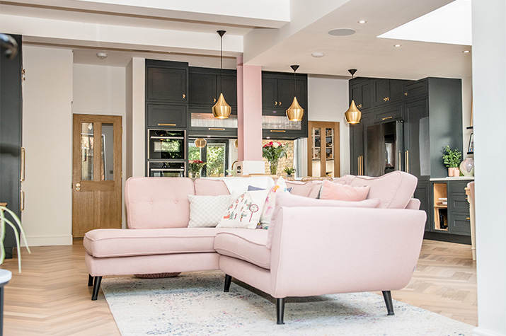 pink sofa in living room