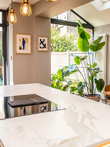 kitchen island and plants